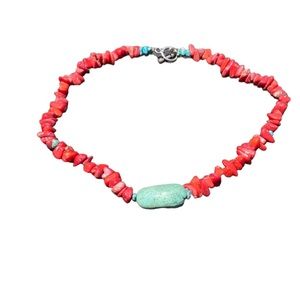 Stunning Coral & chunky Turquoise Necklace